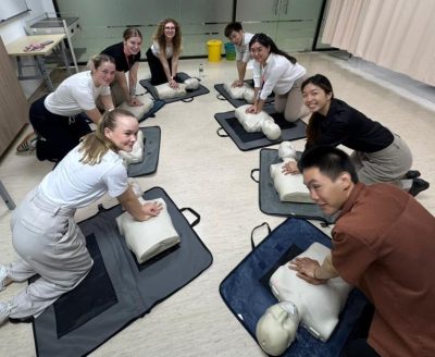Hands-on learning in action—students at the CSSC Open Ward gaining essential Basic Life Support Skills.